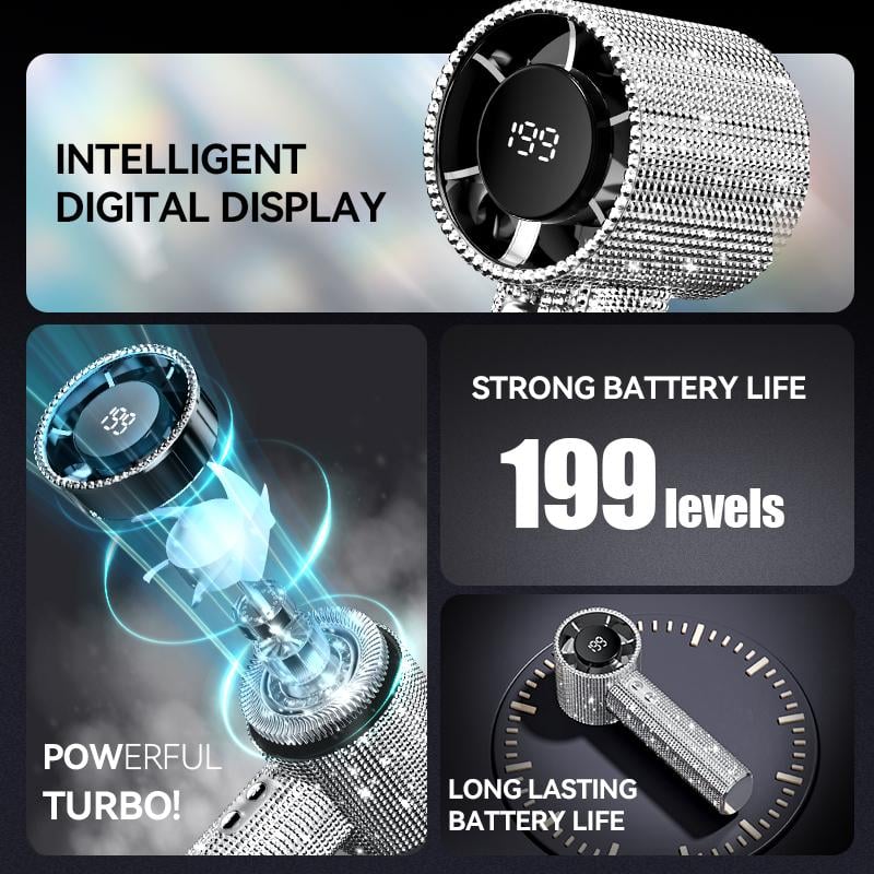 🏆Flash Sale⚡ 50K+ SOLD! Almost Gone-💥Full Diamond Luxury Craftsmanship Portable Handheld Turbo Fan, 3 Gear Wind, Rechargeable Long Battery Life Hand Fan With Digital Display For Outdoor Activities, Travel, Office,Wonmen's gift