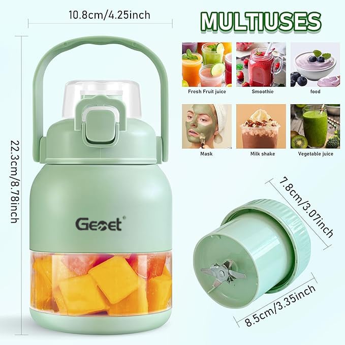 Electric Citrus Juicer 44 oz, Straw, Two Lids, Portable Blender for Smoothies, Shakes, Food Prep & Frozen Blending