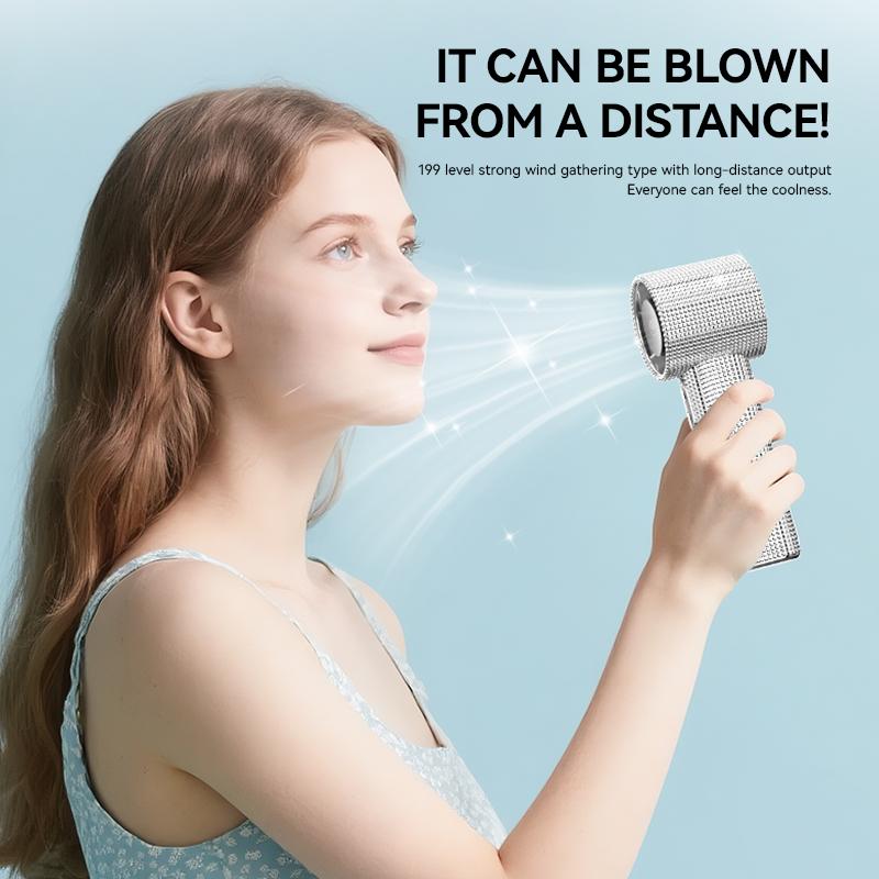 🏆Flash Sale⚡ 50K+ SOLD! Almost Gone-💥Full Diamond Luxury Craftsmanship Portable Handheld Turbo Fan, 3 Gear Wind, Rechargeable Long Battery Life Hand Fan With Digital Display For Outdoor Activities, Travel, Office,Wonmen's gift
