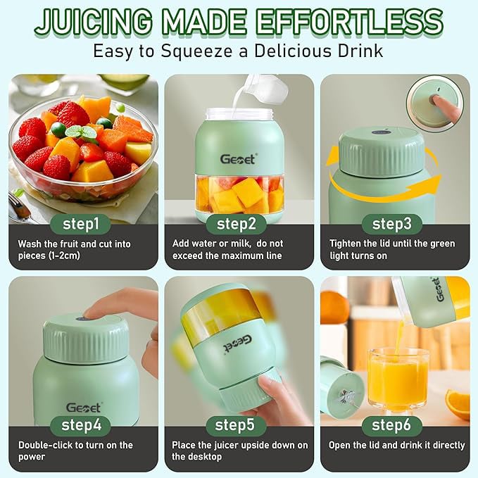 Electric Citrus Juicer 44 oz, Straw, Two Lids, Portable Blender for Smoothies, Shakes, Food Prep & Frozen Blending