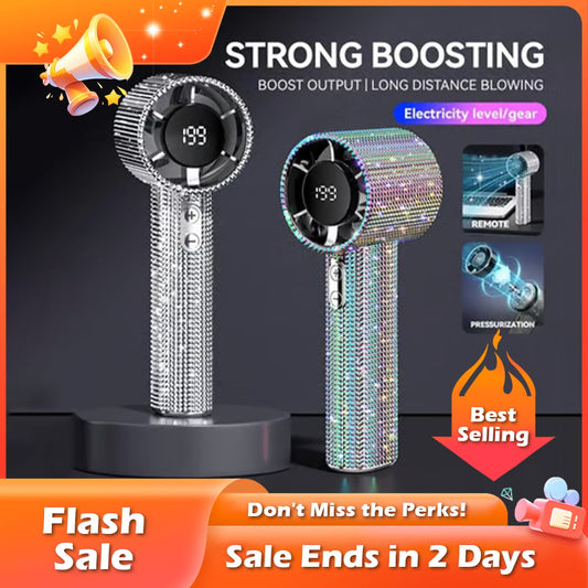 🏆Flash Sale⚡ 50K+ SOLD! Almost Gone-💥Full Diamond Luxury Craftsmanship Portable Handheld Turbo Fan, 3 Gear Wind, Rechargeable Long Battery Life Hand Fan With Digital Display For Outdoor Activities, Travel, Office,Wonmen's gift