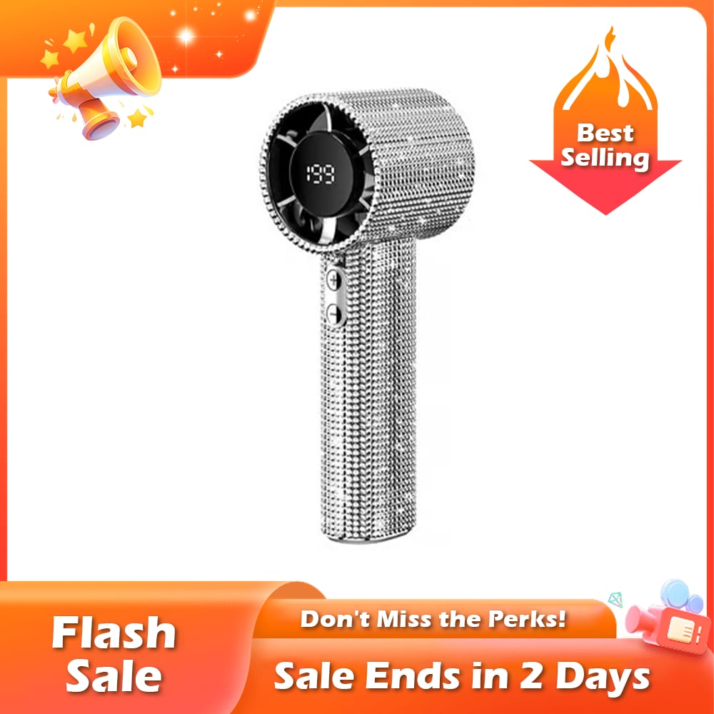 🏆Flash Sale⚡ 50K+ SOLD! Almost Gone-💥Full Diamond Luxury Craftsmanship Portable Handheld Turbo Fan, 3 Gear Wind, Rechargeable Long Battery Life Hand Fan With Digital Display For Outdoor Activities, Travel, Office,Wonmen's gift