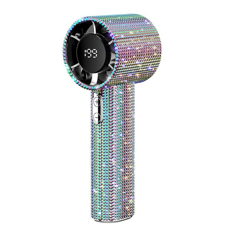 🏆Flash Sale⚡ 50K+ SOLD! Almost Gone-💥Full Diamond Luxury Craftsmanship Portable Handheld Turbo Fan, 3 Gear Wind, Rechargeable Long Battery Life Hand Fan With Digital Display For Outdoor Activities, Travel, Office,Wonmen's gift