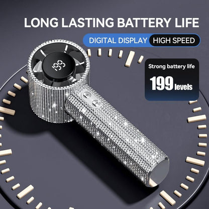 🏆Flash Sale⚡ 50K+ SOLD! Almost Gone-💥Full Diamond Luxury Craftsmanship Portable Handheld Turbo Fan, 3 Gear Wind, Rechargeable Long Battery Life Hand Fan With Digital Display For Outdoor Activities, Travel, Office,Wonmen's gift