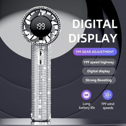 🏆Flash Sale⚡ 50K+ SOLD! Almost Gone-💥Full Diamond Luxury Craftsmanship Portable Handheld Turbo Fan, 3 Gear Wind, Rechargeable Long Battery Life Hand Fan With Digital Display For Outdoor Activities, Travel, Office,Wonmen's gift